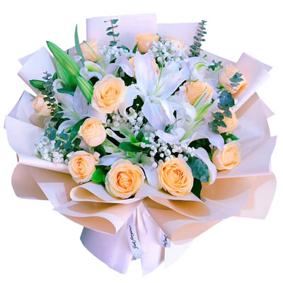 龙岩16朵香槟玫瑰2支百合，爱的温暖和幸福