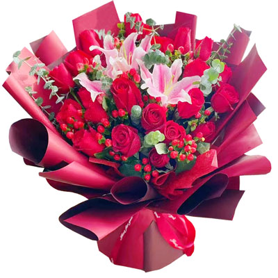 龙岩22朵红玫瑰百合，爱的火焰